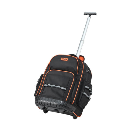 Rolling Tool Backpack, 110 lbs Load Capacity, 45 Pockets Heavy Duty Roller Tool Bag on Wheels, Adjustable Telescoping Handle & Stable Base, Toolbag Organizers for Construction, Mechanic.