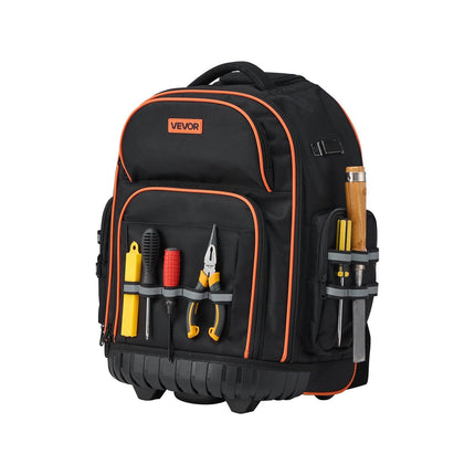 Rolling Tool Backpack, 110 lbs Load Capacity, 45 Pockets Heavy Duty Roller Tool Bag on Wheels, Adjustable Telescoping Handle & Stable Base, Toolbag Organizers for Construction, Mechanic.