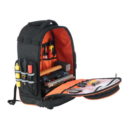 Rolling Tool Backpack, 110 lbs Load Capacity, 45 Pockets Heavy Duty Roller Tool Bag on Wheels, Adjustable Telescoping Handle & Stable Base, Toolbag Organizers for Construction, Mechanic.