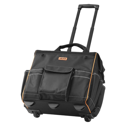 Rolling Tool Bag, 110 lbs Load Capacity, 25 Pockets Heavy Duty Roller Tool Bag with Adjustable Telescoping Handle & Stable Base, Toolbag Organizers with Wheels for Electrician, Construction.