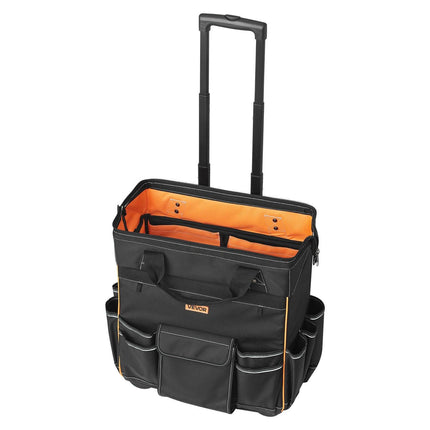 Rolling Tool Bag, 110 lbs Load Capacity, 25 Pockets Heavy Duty Roller Tool Bag with Adjustable Telescoping Handle & Stable Base, Toolbag Organizers with Wheels for Electrician, Construction.