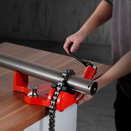 Heavy-Duty Pipe Chain Vise, 1/2" - 8" Pipe Capacity, 34.6" Rugged Chain & Cast Iron Base, Industrial-Grade Pipe Clamping for Plumbing, Automotive Repairs, Metalworking.