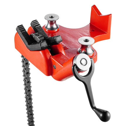 Heavy-Duty Pipe Chain Vise, 1/2" - 8" Pipe Capacity, 34.6" Rugged Chain & Cast Iron Base, Industrial-Grade Pipe Clamping for Plumbing, Automotive Repairs, Metalworking.