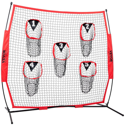 6 x 6 ft Football Trainer Throwing Net, Training Throwing Target Practice Net with 5 Target Pockets, Knotless Net Includes Bow Frame and Portable Carry Case, Improve QB Throwing Accuracy, Red.