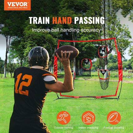 6 x 6 ft Football Trainer Throwing Net, Training Throwing Target Practice Net with 5 Target Pockets, Knotless Net Includes Bow Frame and Portable Carry Case, Improve QB Throwing Accuracy, Red.