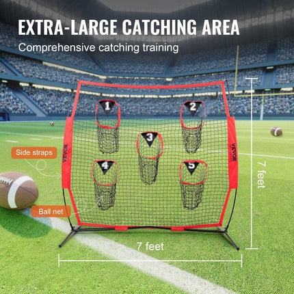 6 x 6 ft Football Trainer Throwing Net, Training Throwing Target Practice Net with 5 Target Pockets, Knotless Net Includes Bow Frame and Portable Carry Case, Improve QB Throwing Accuracy, Red.