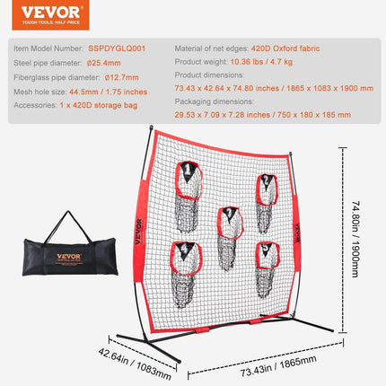 6 x 6 ft Football Trainer Throwing Net, Training Throwing Target Practice Net with 5 Target Pockets, Knotless Net Includes Bow Frame and Portable Carry Case, Improve QB Throwing Accuracy, Red.