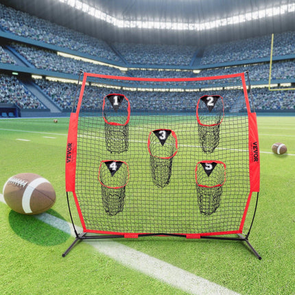 6 x 6 ft Football Trainer Throwing Net, Training Throwing Target Practice Net with 5 Target Pockets, Knotless Net Includes Bow Frame and Portable Carry Case, Improve QB Throwing Accuracy, Red.