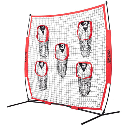 6 x 6 ft Football Trainer Throwing Net, Training Throwing Target Practice Net with 5 Target Pockets, Knotless Net Includes Bow Frame and Portable Carry Case, Improve QB Throwing Accuracy, Red.