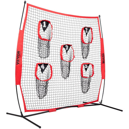 6 x 6 ft Football Trainer Throwing Net, Training Throwing Target Practice Net with 5 Target Pockets, Knotless Net Includes Bow Frame and Portable Carry Case, Improve QB Throwing Accuracy, Red.