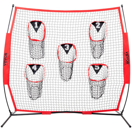 6 x 6 ft Football Trainer Throwing Net, Training Throwing Target Practice Net with 5 Target Pockets, Knotless Net Includes Bow Frame and Portable Carry Case, Improve QB Throwing Accuracy, Red.
