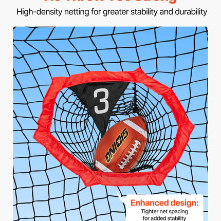 1828.8x1828.8mm Football Trainer Throwing Net, Training Throwing Target Practice Net with 5 Target Pockets, Knotless Net Includes Straps and Portable Carry Case, Improve QB Throwing Accuracy,Red.
