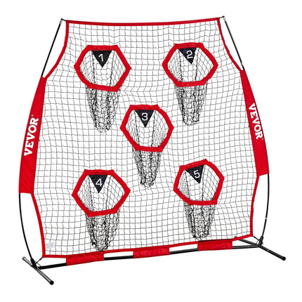 1828.8x1828.8mm Football Trainer Throwing Net, Training Throwing Target Practice Net with 5 Target Pockets, Knotless Net Includes Straps and Portable Carry Case, Improve QB Throwing Accuracy,Red.