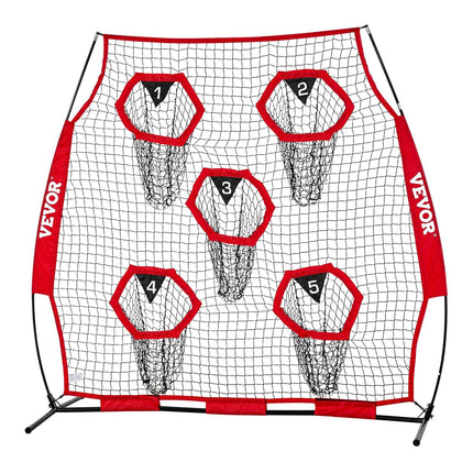 1828.8x1828.8mm Football Trainer Throwing Net, Training Throwing Target Practice Net with 5 Target Pockets, Knotless Net Includes Straps and Portable Carry Case, Improve QB Throwing Accuracy,Red.