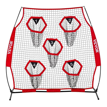 1828.8x1828.8mm Football Trainer Throwing Net, Training Throwing Target Practice Net with 5 Target Pockets, Knotless Net Includes Straps and Portable Carry Case, Improve QB Throwing Accuracy,Red.