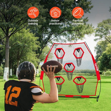 2133.6 x 2133.6mm Football Trainer Throwing Net, Training Throwing Target Practice Net with 5 Target Pockets, Knotless Net Includes Straps and Portable Carry Case, Improve QB Throwing Accuracy.
