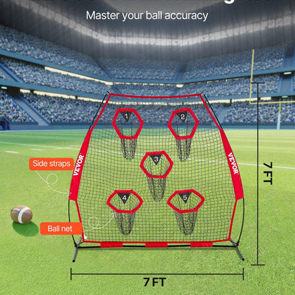2133.6 x 2133.6mm Football Trainer Throwing Net, Training Throwing Target Practice Net with 5 Target Pockets, Knotless Net Includes Straps and Portable Carry Case, Improve QB Throwing Accuracy.