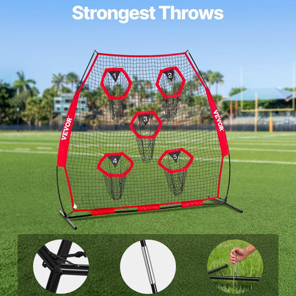 2133.6 x 2133.6mm Football Trainer Throwing Net, Training Throwing Target Practice Net with 5 Target Pockets, Knotless Net Includes Straps and Portable Carry Case, Improve QB Throwing Accuracy.