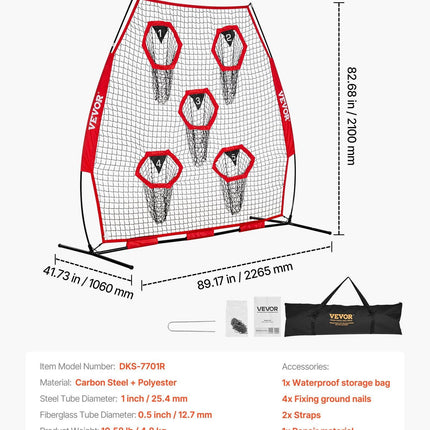 2133.6 x 2133.6mm Football Trainer Throwing Net, Training Throwing Target Practice Net with 5 Target Pockets, Knotless Net Includes Straps and Portable Carry Case, Improve QB Throwing Accuracy.