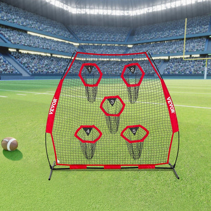 2133.6 x 2133.6mm Football Trainer Throwing Net, Training Throwing Target Practice Net with 5 Target Pockets, Knotless Net Includes Straps and Portable Carry Case, Improve QB Throwing Accuracy.