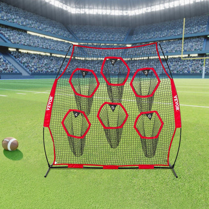 2438.4x2438.4mm Football Trainer Throwing Net, Training Throwing Target Practice Net with 6 Target Pockets, Knotless Net Includes Straps and Portable Carry Case, Improve QB Throwing Accuracy,Red.