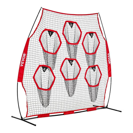 2438.4x2438.4mm Football Trainer Throwing Net, Training Throwing Target Practice Net with 6 Target Pockets, Knotless Net Includes Straps and Portable Carry Case, Improve QB Throwing Accuracy,Red.