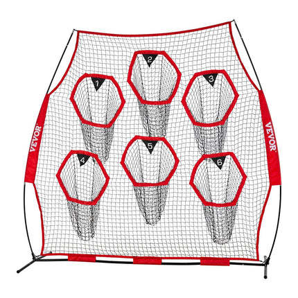 2438.4x2438.4mm Football Trainer Throwing Net, Training Throwing Target Practice Net with 6 Target Pockets, Knotless Net Includes Straps and Portable Carry Case, Improve QB Throwing Accuracy,Red.