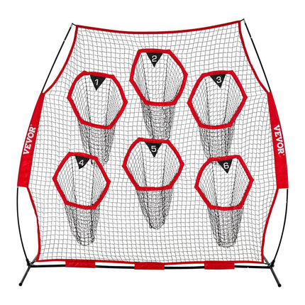 2438.4x2438.4mm Football Trainer Throwing Net, Training Throwing Target Practice Net with 6 Target Pockets, Knotless Net Includes Straps and Portable Carry Case, Improve QB Throwing Accuracy,Red.
