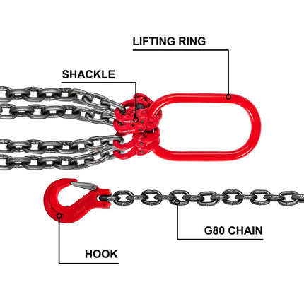 VEVOR Chain Sling, 8 mm x 1m Lifting Chains with Hooks, G80 Engine Chain Hoist Lifts, 5 Ton Load Capacity Lifting Sling Chains for Engine Hoist, Engine Lift Chain with 4 Leg Grab Hooks Heavy Duty.