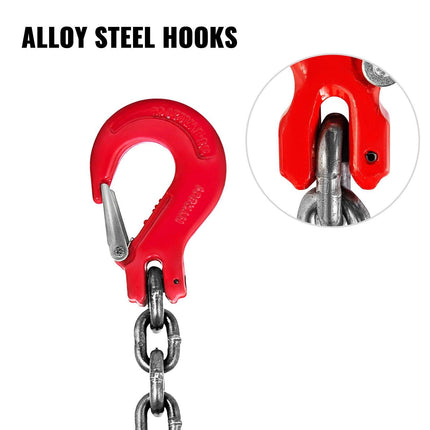 VEVOR Chain Sling, 8 mm x 1m Lifting Chains with Hooks, G80 Engine Chain Hoist Lifts, 5 Ton Load Capacity Lifting Sling Chains for Engine Hoist, Engine Lift Chain with 4 Leg Grab Hooks Heavy Duty.