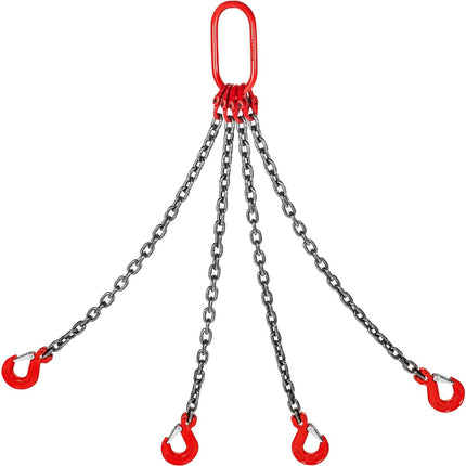 VEVOR Chain Sling, 8 mm x 1m Lifting Chains with Hooks, G80 Engine Chain Hoist Lifts, 5 Ton Load Capacity Lifting Sling Chains for Engine Hoist, Engine Lift Chain with 4 Leg Grab Hooks Heavy Duty.