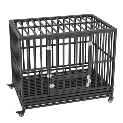 47 Inch Heavy Duty Dog Crate, Indestructible Dog Crate, 3-Door Heavy Duty Dog Kennel for Medium to Large Dogs with Lockable Wheels and Removable Tray, High Anxiety Dog Crate for Indoor & Outdoor.