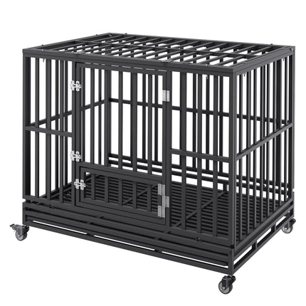 47 Inch Heavy Duty Dog Crate, Indestructible Dog Crate, 3-Door Heavy Duty Dog Kennel for Medium to Large Dogs with Lockable Wheels and Removable Tray, High Anxiety Dog Crate for Indoor & Outdoor.