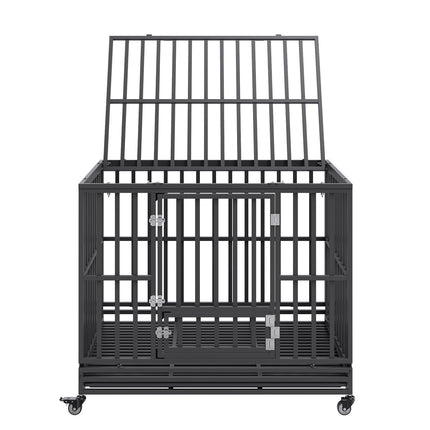 47 Inch Heavy Duty Dog Crate, Indestructible Dog Crate, 3-Door Heavy Duty Dog Kennel for Medium to Large Dogs with Lockable Wheels and Removable Tray, High Anxiety Dog Crate for Indoor & Outdoor.