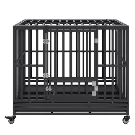 47 Inch Heavy Duty Dog Crate, Indestructible Dog Crate, 3-Door Heavy Duty Dog Kennel for Medium to Large Dogs with Lockable Wheels and Removable Tray, High Anxiety Dog Crate for Indoor & Outdoor.