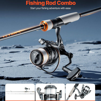 Rod and Fishing Reel Combo, IM6 Fiberglass & Carbon Fiber Spinning Rod and Reel Combo, Bass Fishing Pole with 2m Two-Piece Rods, 6+1 Ball Bearings, Stainless Steel Guides with Ceramic Rings.