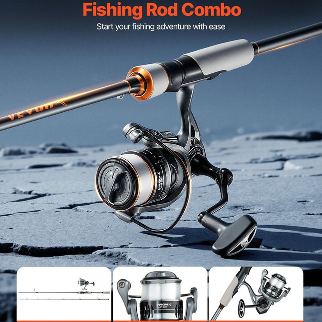 Rod and Fishing Reel Combo, IM6 Fiberglass & Carbon Fiber Spinning Rod and Reel Combo, Bass Fishing Pole with 2m Two-Piece Rods, 6+1 Ball Bearings, Stainless Steel Guides with Ceramic Rings.