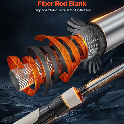 Rod and Fishing Reel Combo, IM6 Fiberglass & Carbon Fiber Spinning Rod and Reel Combo, Bass Fishing Pole with 2m Two-Piece Rods, 6+1 Ball Bearings, Stainless Steel Guides with Ceramic Rings.