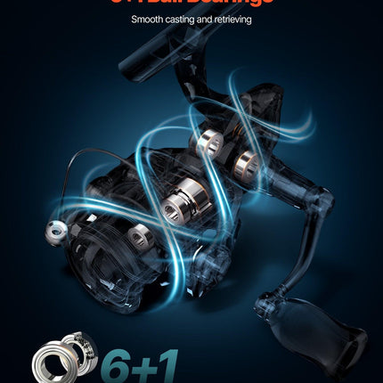 Rod and Fishing Reel Combo, IM6 Fiberglass & Carbon Fiber Spinning Rod and Reel Combo, Bass Fishing Pole with 2m Two-Piece Rods, 6+1 Ball Bearings, Stainless Steel Guides with Ceramic Rings.