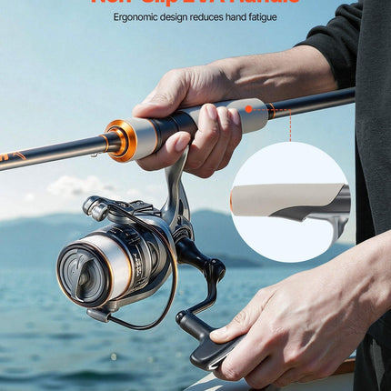 Rod and Fishing Reel Combo, IM6 Fiberglass & Carbon Fiber Spinning Rod and Reel Combo, Bass Fishing Pole with 2m Two-Piece Rods, 6+1 Ball Bearings, Stainless Steel Guides with Ceramic Rings.