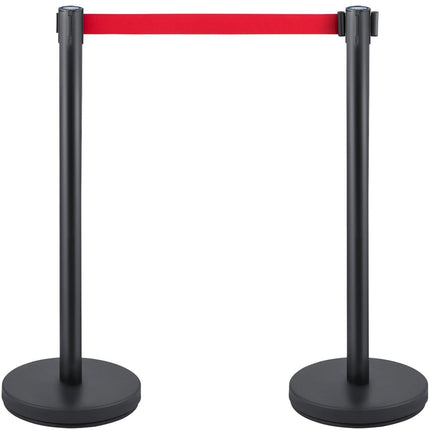 Crowd Control Stanchion, Set of 6 Pieces Stanchion Set, Stanchion Set with 6.6 ft/2 m Red Retractable Belt, Crowd Control Barrier with Rubber Base – Easy Connect Assembly for Crowd Control (Black).