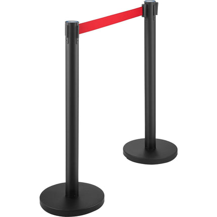 Crowd Control Stanchion, Set of 6 Pieces Stanchion Set, Stanchion Set with 6.6 ft/2 m Red Retractable Belt, Crowd Control Barrier with Rubber Base – Easy Connect Assembly for Crowd Control (Black).