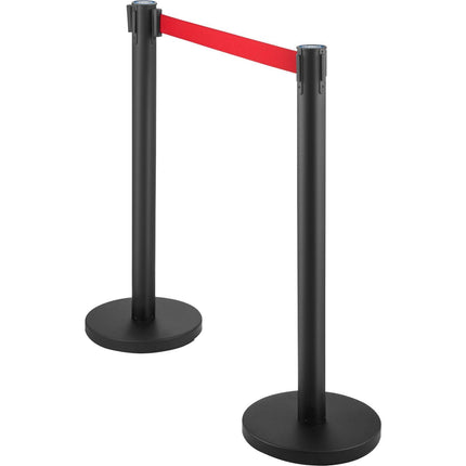 Crowd Control Stanchion, Set of 6 Pieces Stanchion Set, Stanchion Set with 6.6 ft/2 m Red Retractable Belt, Crowd Control Barrier with Rubber Base – Easy Connect Assembly for Crowd Control (Black).