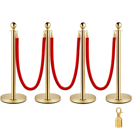 4PCS Gold Stanchion Posts Queue, 38 Inch Red Velvet Rope, Crowd Control Barriers Queue Line Rope, Barriers for Party Supplies.
