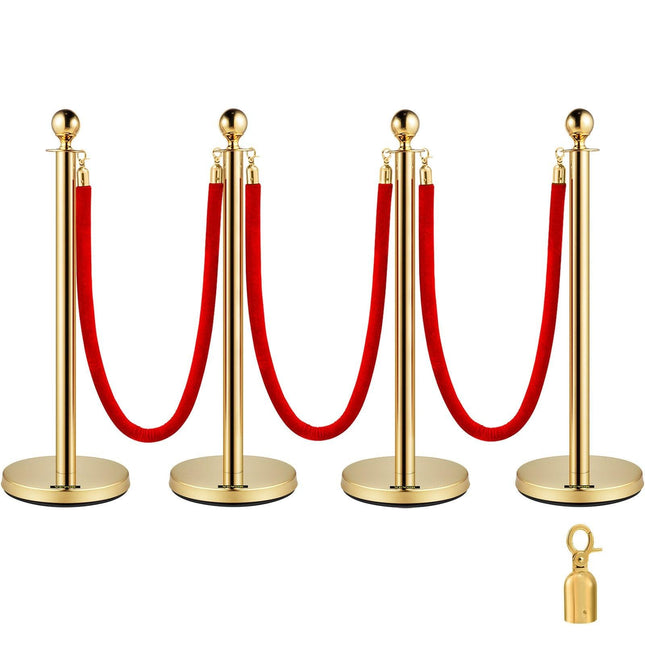 4PCS Gold Stanchion Posts Queue, 38 Inch Red Velvet Rope, Crowd Control Barriers Queue Line Rope, Barriers for Party Supplies.