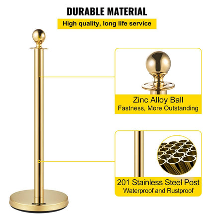 4PCS Gold Stanchion Posts Queue, 38 Inch Red Velvet Rope, Crowd Control Barriers Queue Line Rope, Barriers for Party Supplies.