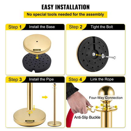 4PCS Gold Stanchion Posts Queue, 38 Inch Red Velvet Rope, Crowd Control Barriers Queue Line Rope, Barriers for Party Supplies.