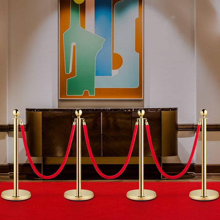 4PCS Gold Stanchion Posts Queue, 38 Inch Red Velvet Rope, Crowd Control Barriers Queue Line Rope, Barriers for Party Supplies.