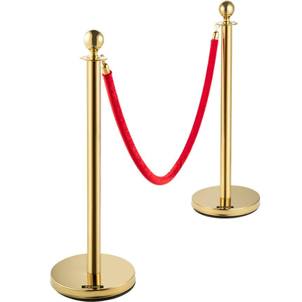 4PCS Gold Stanchion Posts Queue, 38 Inch Red Velvet Rope, Crowd Control Barriers Queue Line Rope, Barriers for Party Supplies.