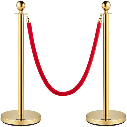 4PCS Gold Stanchion Posts Queue, 38 Inch Red Velvet Rope, Crowd Control Barriers Queue Line Rope, Barriers for Party Supplies.